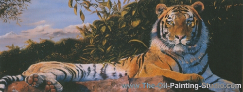 Wildlife Art - Tigers - Tiger on a Rock painting for sale WL11