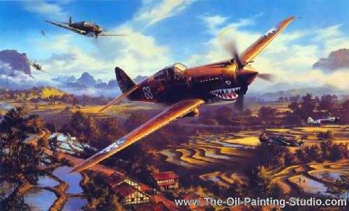 Transport Art - Aviation Art - Tiger Fire painting for sale Avi2