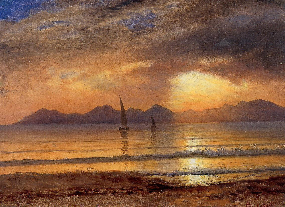 Albert Bierstadt Sunset over a Mountain Lake oil painting reproduction