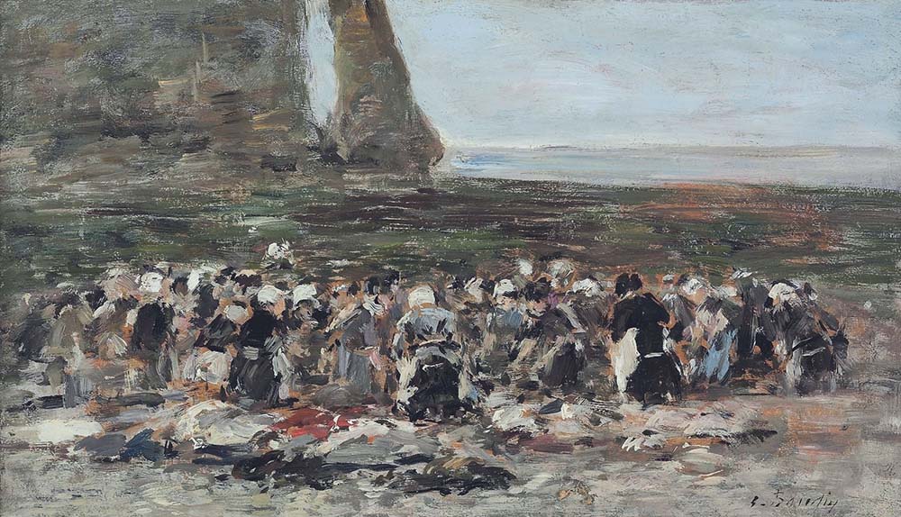Eugene Boudin Laundresses on the Beach near Cliff of the Aval, Etretat, 1890-94 oil painting reproduction