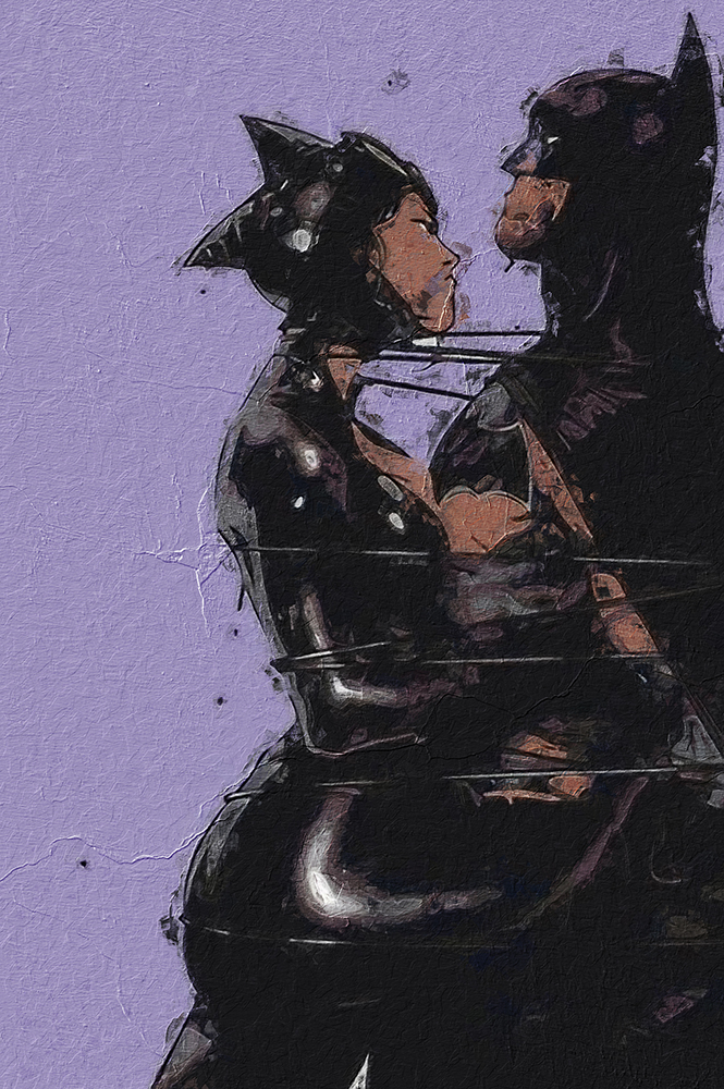 Comic Book Heroes Art - Batman - Batman and Catwoman Hug painting for sale Bat08