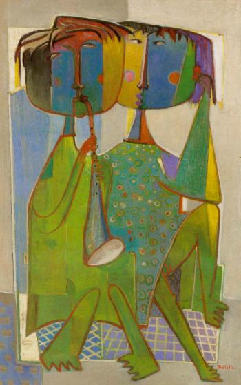 Angel Botello Two figures, one playing a flute oil painting reproduction