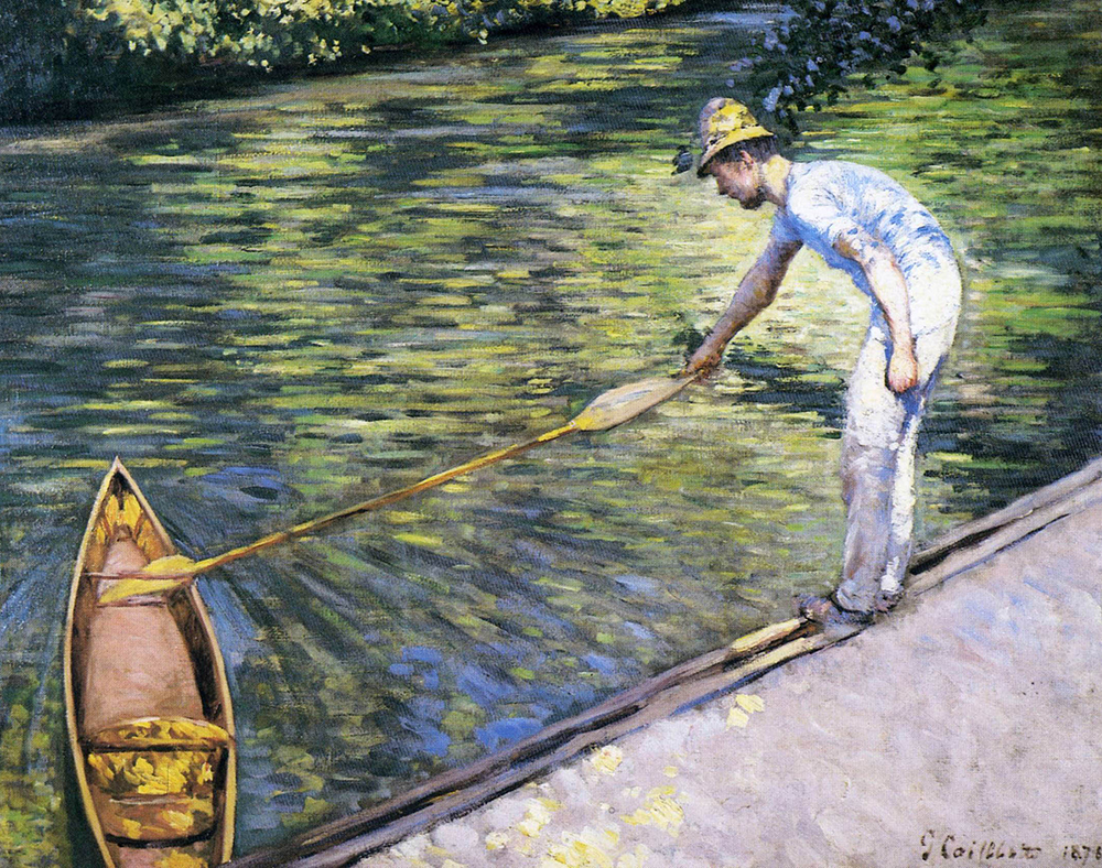 Gustave Caillebotte Boater Pulling on His Perissoire - 1878  oil painting reproduction