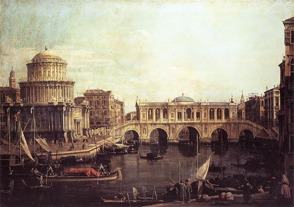 Giovanni Canaletto Capriccio of the Grand Canal With an Imaginary Rialto Bridge and Other Buildings oil painting reproduction