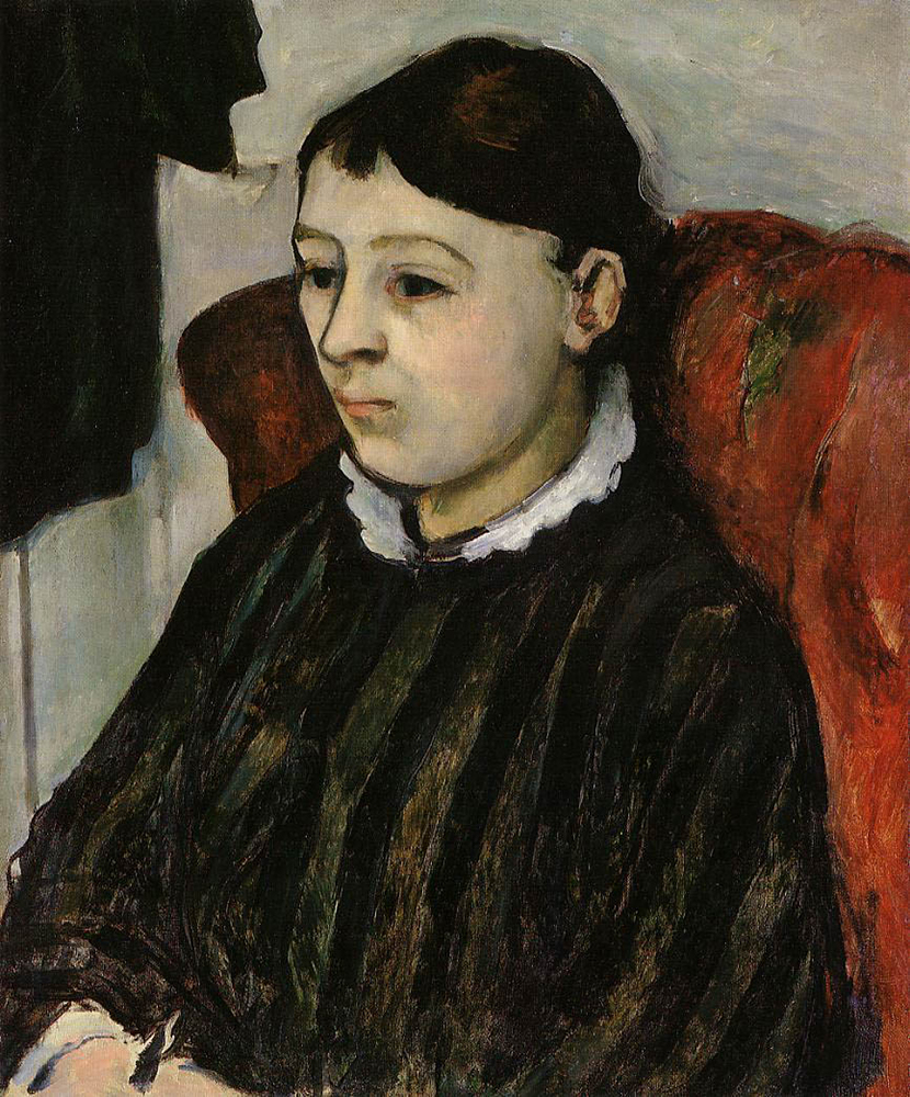 Paul Cezanne Portrait of Madame Cezanne in a Striped Robe, 1882-84 oil painting reproduction