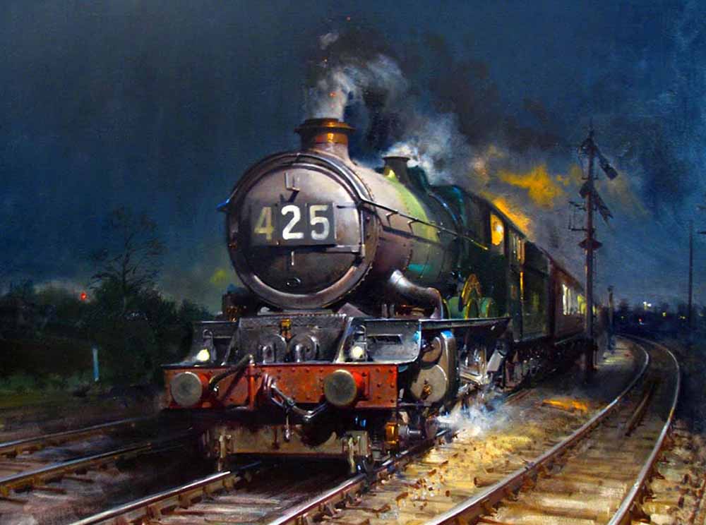 Transport Art - Railroad Art - Out of the Night painting for sale Cuneo7