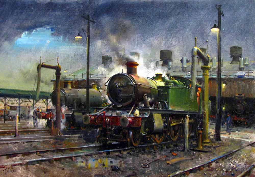 Transport Art - Railroad Art - Storm over Southall Shed painting for sale Cuneo8