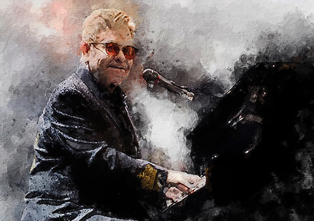 Pop and Rock Portraits - Pop - Elton at the Piano painting for sale Elton2