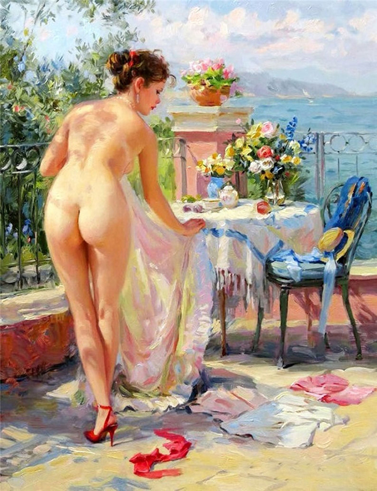 Erotic Art - Nude on the Veranda painting for sale Ero51
