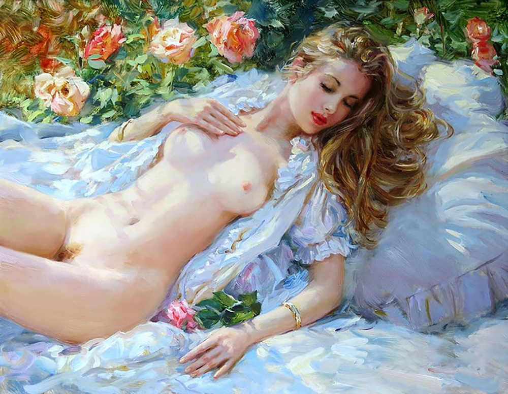 Erotic Art - Nude in the Garden painting for sale Ero55