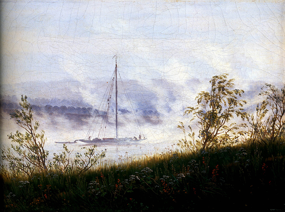 Caspar David Friedrich Bateau sur l'Elbe, le matin dans le brouillard (1825) oil painting reproduction