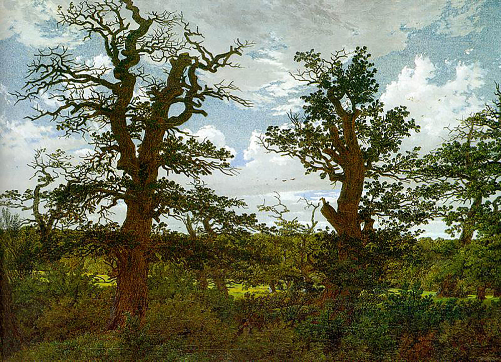 Caspar David Friedrich Landscape with Oak Trees and a Hunter oil painting reproduction
