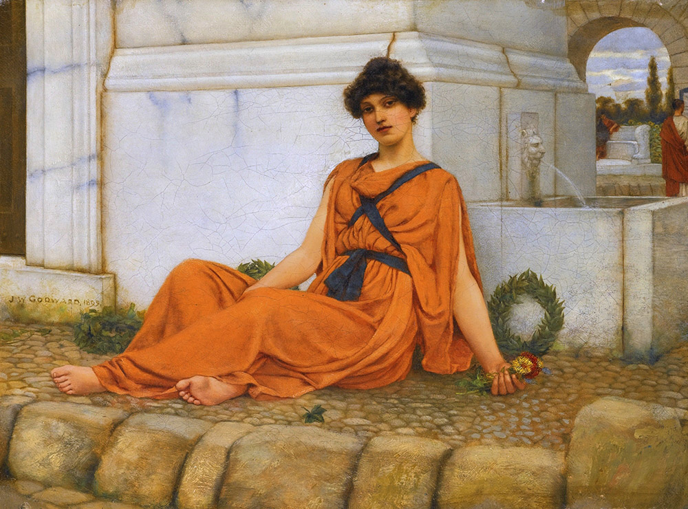 John William Godward Repose the Flower Girl oil painting reproduction