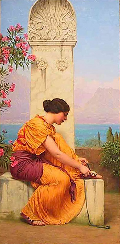 John William Godward The Loosened Lace oil painting reproduction