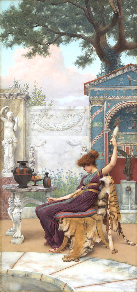 John William Godward Winding Wool in a Pompeian Garden oil painting reproduction