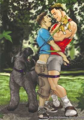 Gay Art - Walking the Dogs painting for sale Gay11
