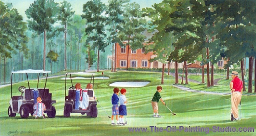 Sports Art - Golf Art - First Lesson painting for sale Golf1