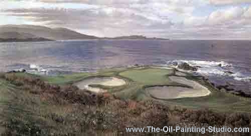 Sports Art - Golf Art - Pebble Beach 7th Hole painting for sale Golf14