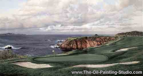Sports Art - Golf Art - Pebble Beach 8th Hole painting for sale Golf15