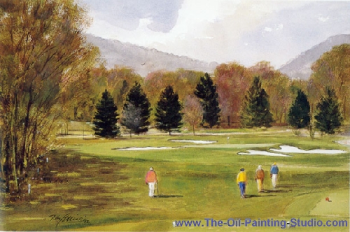 Sports Art - Golf Art - Spring Foursome painting for sale Golf9