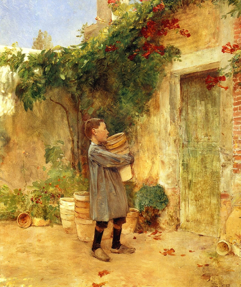 Frederick Childe Hassam Boy with Flower Pots, 1913 oil painting reproduction