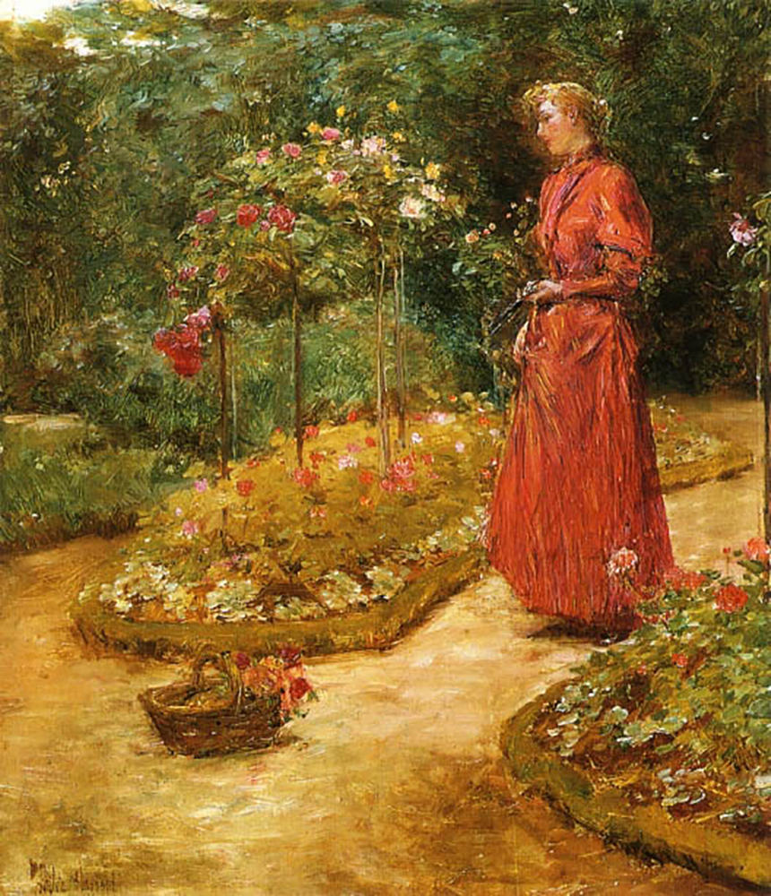 Frederick Childe Hassam Woman Cutting Roses in a Garden, 1888-89 oil painting reproduction