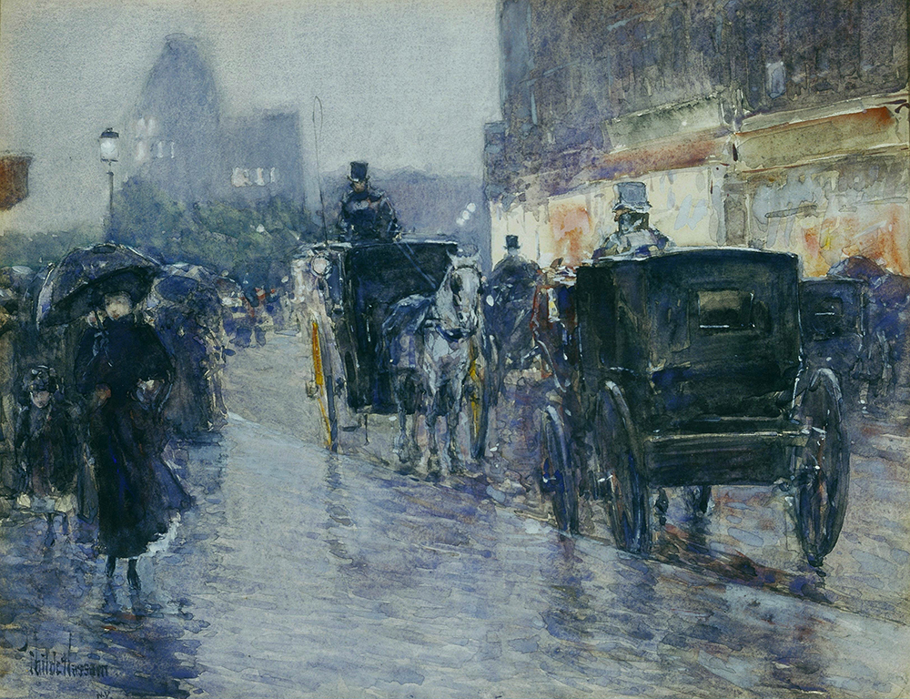 Frederick Childe Hassam Horse Drawn Cabs at Evening, New York, 1890 oil painting reproduction