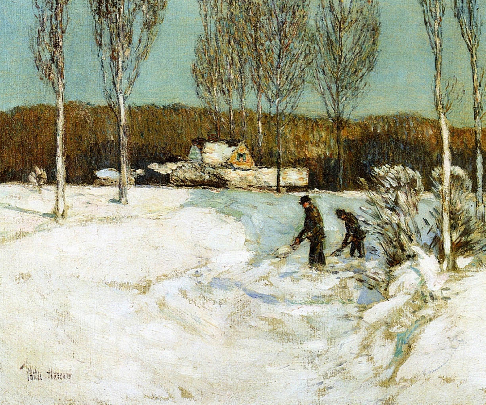 Frederick Childe Hassam Shoveling Snow, New England, 1905 oil painting reproduction