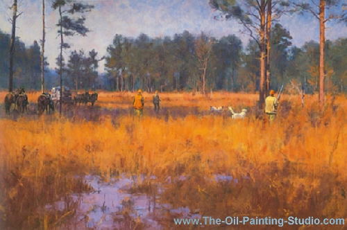 Sports Art - Hunting+ Shooting and Fishing - Mornings First Point painting for sale Hard1
