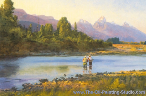 Sports Art - Hunting+ Shooting and Fishing - Fly Fishers Afternoon painting for sale Hard2