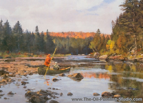 Sports Art - Hunting+ Shooting and Fishing - Going Out for Salmon painting for sale Hard6