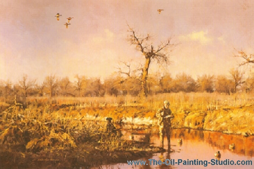 Sports Art - Hunting+ Shooting and Fishing - Early Limit painting for sale Hard8