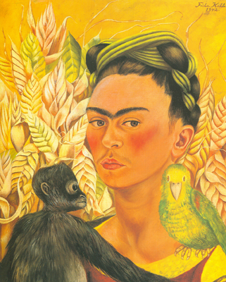 Frida Kahlo Self-Portrait with Monkey and Parrot oil painting reproduction