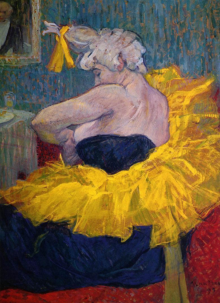 Henri Toulouse-Lautrec The Clowness Cha-U-Kao Fastening Her Bodice - 1895  oil painting reproduction