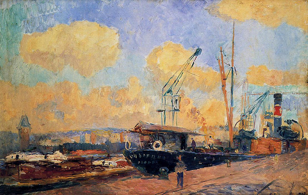 Albert Lebourg Steamers and Barges in the Port of Rouen, Sunset oil painting reproduction