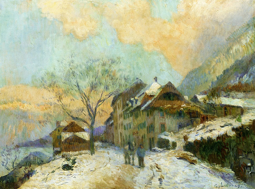 Albert Lebourg The Banks of Lake Geneva at Saint Gingolph, in winter, with Snowy Weather oil painting reproduction