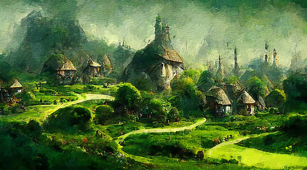  Movie Art - Lord of the Rings - Hobbit Village painting for sale LOTR3