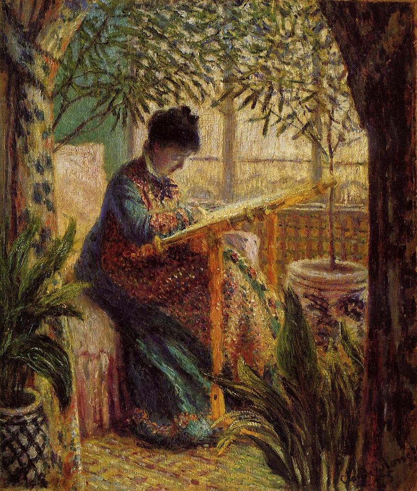 Claude Monet Camille Embroidering,1875 oil painting reproduction