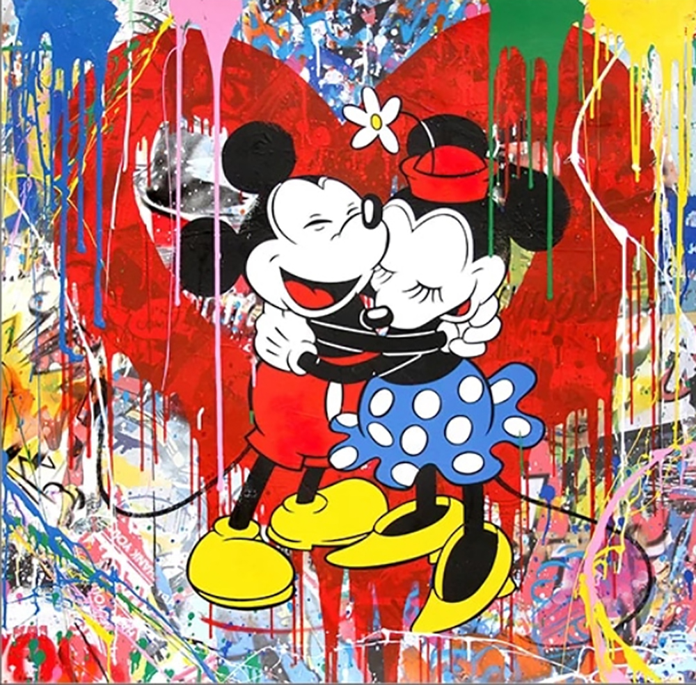 Comic Book Heroes Art - Mickey Mouse - Mickey & Minnie Heart painting for sale Mick06