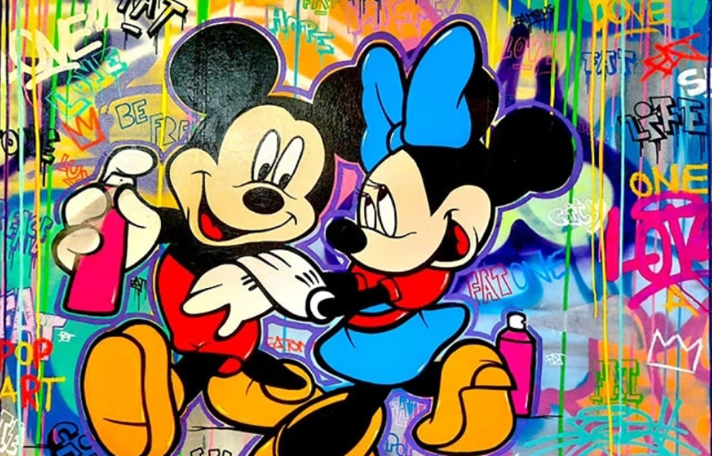 Comic Book Heroes Art - Mickey Mouse - Mickey & Minnie Graffiti Love painting for sale Mick09