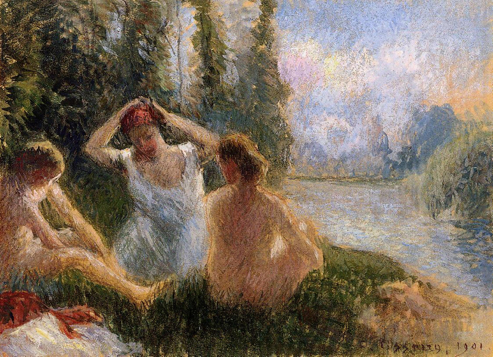 Camille Pissarro Bathers Seated on the Banks of a River, 1901 oil painting reproduction