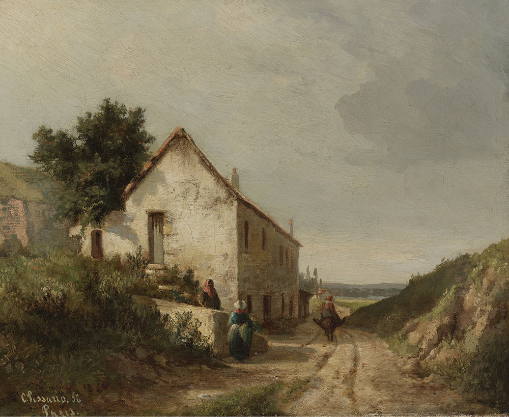 Camille Pissarro The House by the Road of Campagne wth Figures, 1856 oil painting reproduction