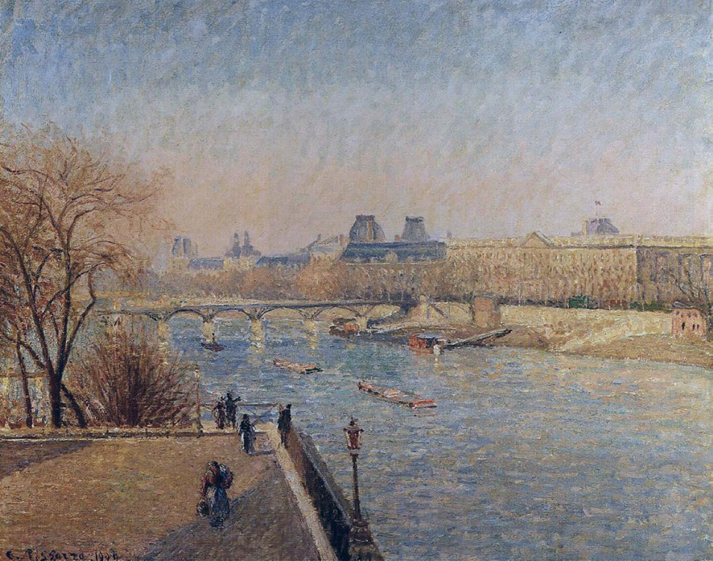Camille Pissarro The Louvre - Winter Sunshine, Morning, 1800 oil painting reproduction