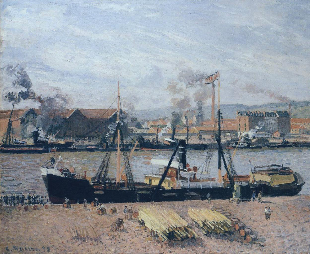 Camille Pissarro The Port of Rouen - Unloading Wood, 1898 oil painting reproduction