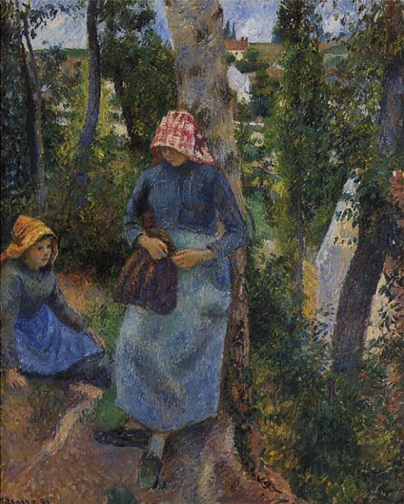 Camille Pissarro Two Young Peasants Chatting under the Trees, 1881 oil painting reproduction