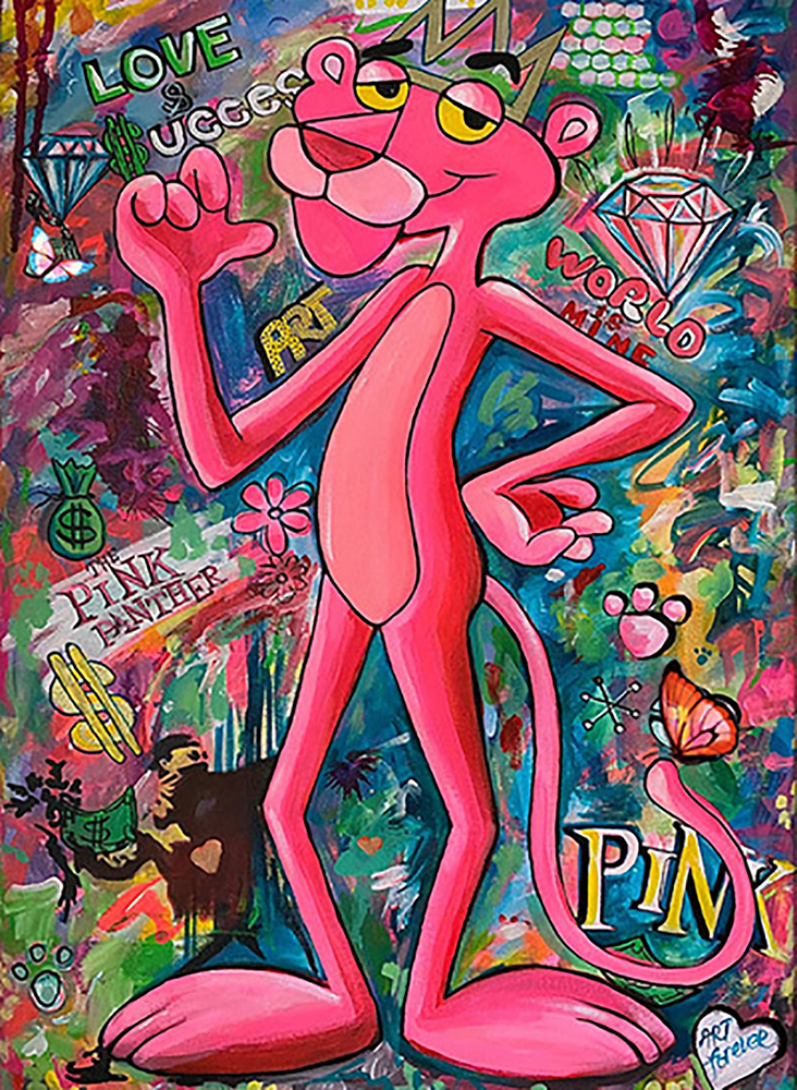 Comic Book Heroes Art - Pink Panther - Pink Panther Graffiti painting for sale Pink1
