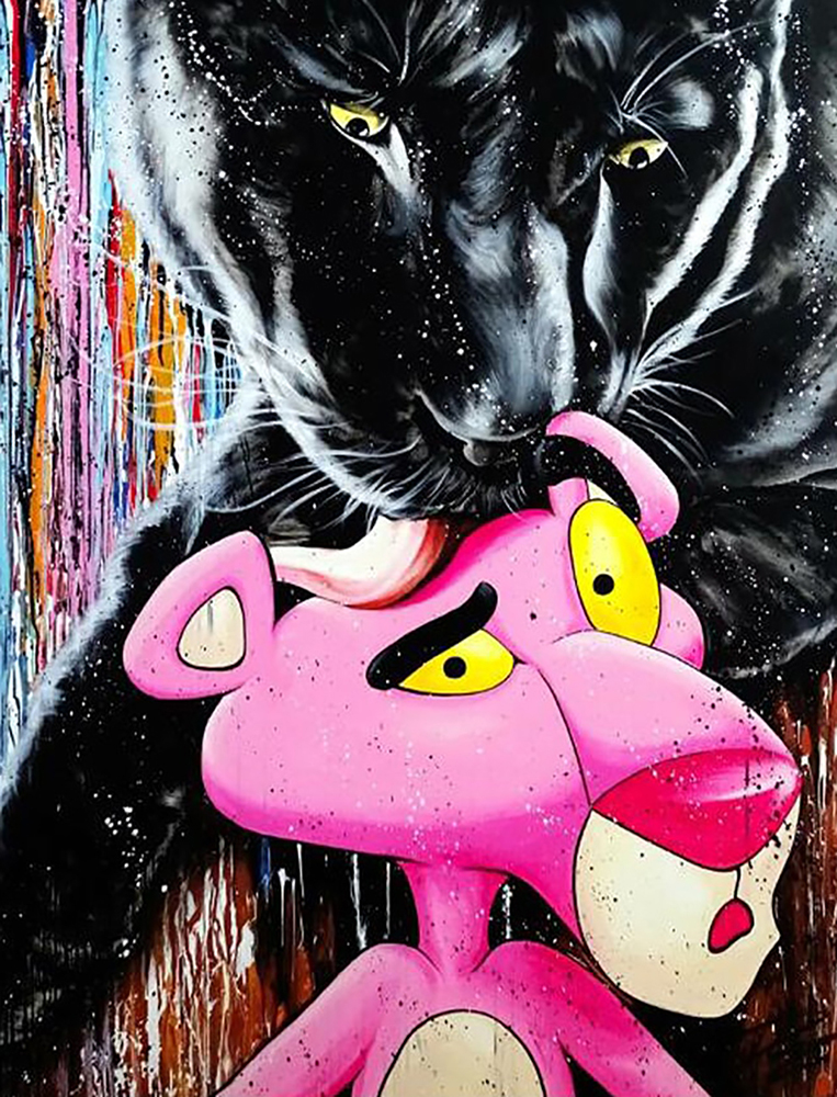 Comic Book Heroes Art - Pink Panther - Pink Panther Meets Black Panther painting for sale Pink5