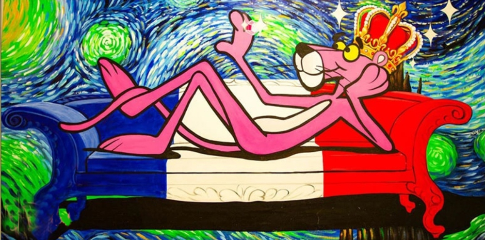 Comic Book Heroes Art - Pink Panther - Pink Panther Chaise Lounge painting for sale Pink6