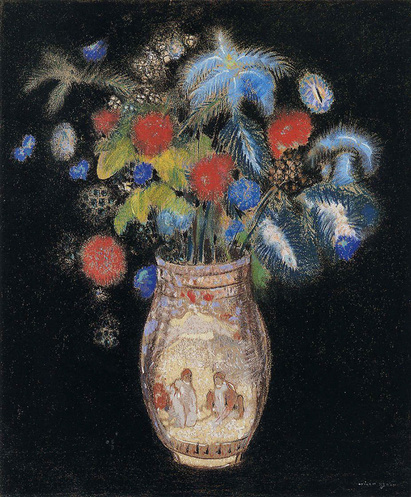 Odilon Redon Large Bouquet on a Black Background, 1910 oil painting reproduction