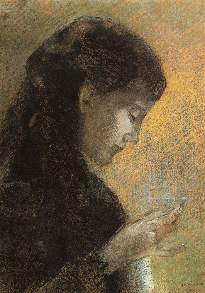 Odilon Redon Portrait of Madame Redon Embroidering, 1880 oil painting reproduction